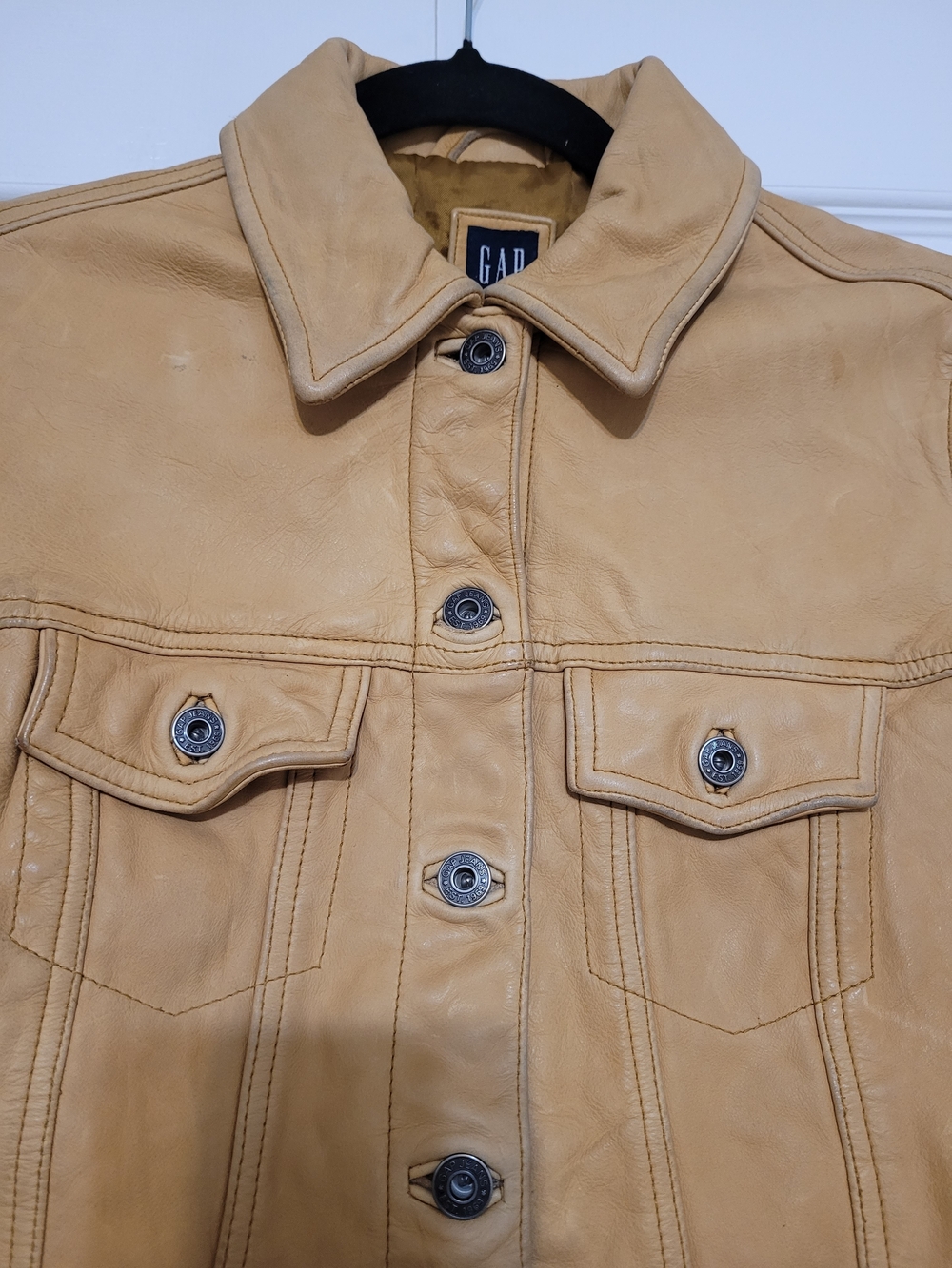 GAP Vintage Distressed Women's Tan Leather Trucker Jacket Sz Xs